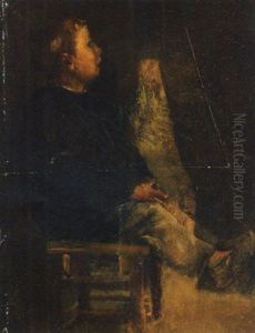 Sitzende Knabe by Albert Anker