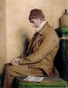 Der Alte Feissli, Auf Dem Ofen Eingenickt by Albert Anker