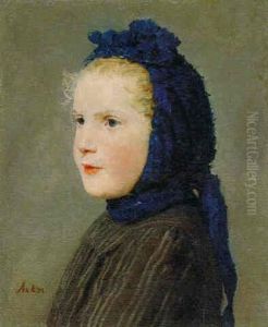 Bildnis Eines Madchens Mit Kopftuch by Albert Anker