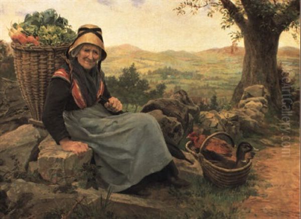 Vieille Femme Revenant Du Marche - view 1