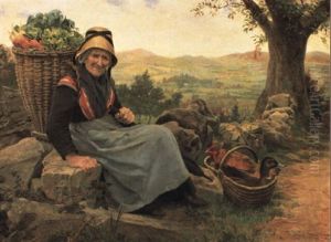 Vieille Femme Revenant Du Marche
