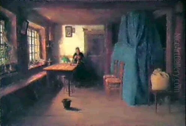 Bauernstube Mit Strickender Frau - view 1