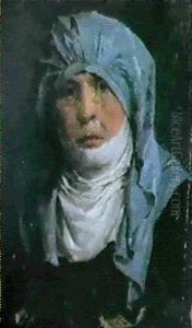 Brustbild Einer Frau Mit Kopftuch by Albert Anker