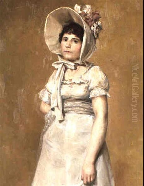 Bildnis Einer Jungen Frau (kniestuckende Frau In Weisser Seide & Biedermeierhaube...)[cr:wvz-kunstmsm Bern Kat.nr.403 - view 1