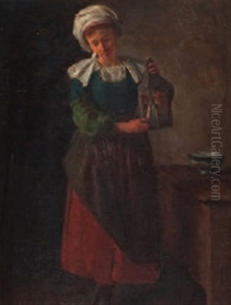 Junge Frau In Tracht Beim Anzunden Einer Laterne - view 1