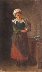 Junge Frau In Tracht Beim Anzunden Einer Laterne