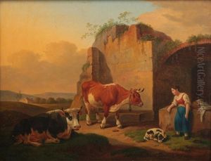 Cattle And Horses by Johann Baptist Anker