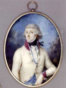 A Young Austrian Officer With His Left Elbow Leaning Against A Tree, In White Coat With Purple Collar And Cuffs, Light Blue Waistcoat, Frilled Cravat And Black Stock, Powdered Hair