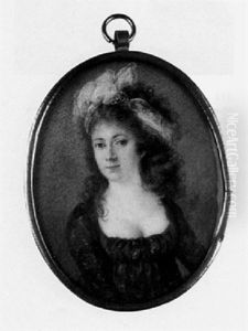 Bildnis Einer Dame In Blauem Decolltiertem Kleid Und Haarband by Johann Baptist Anker