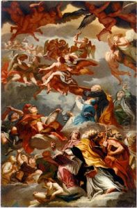 Moses And The Fathers Of The Latin Church With Music-making Angels by Vito D' Anna