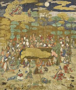 Untitled (the Death Of The Historical Buddha Ahakyamuni (nehanzu), Showing Numerous Lay Persons, Monks, Deities, Birds And Animals) by Anonymous-Japanese (Muromachi)