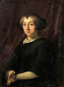 Portrait Of A Lady, Standing Small Half-length By A Draped Curtain, Wearing Widow's Weeds
