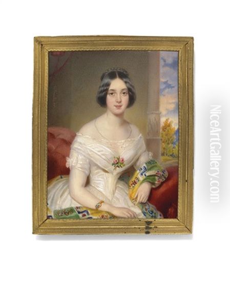 A Lady In White Dress, Seated In An Interior - view 1