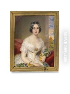 A Lady In White Dress, Seated In An Interior by Alois Von Anreiter