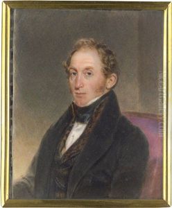 Miniaturenpaar Einer Dame In Violettem Kleid Und Eines Herrn In Dunkler Jacke Mit Bestickter Brauner Weste by Alois Von Anreiter