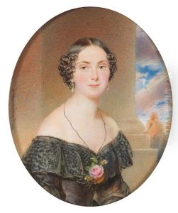 A Portrait Of A Lady In A Black Lace Dress And With A Rose In Her Decollete by Alois Von Anreiter