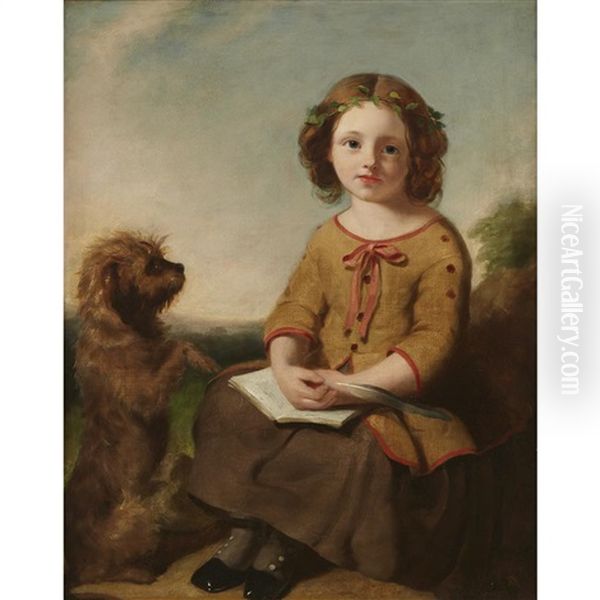 Young Girl And Her Terrier In A Landscape - view 1