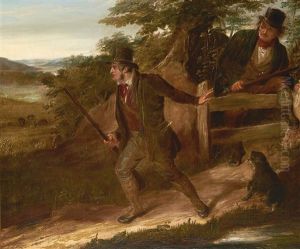 Poachers Climbing Over A Stile by Richard Ansdell