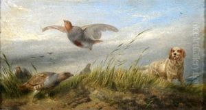Clumber Spaniel & Partridges by Richard Ansdell