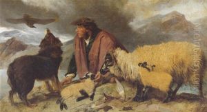 Highland Spate - Sheep Being Rescued From The Rocks by Richard Ansdell
