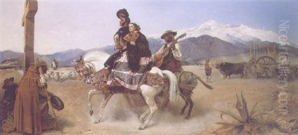 Going To The Fiesta, Granada, The Alhambra In The Distance - view 1