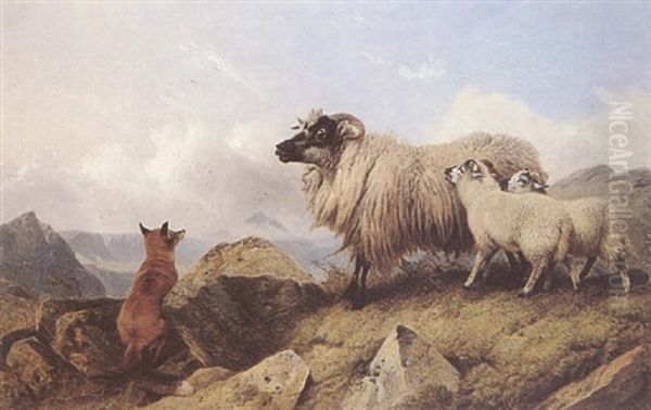 A Ewe And Her Lambs In The Highlands - view 1