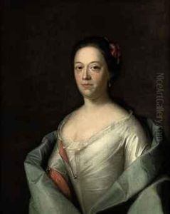 Portrait Of A Lady, Half-length, In A White And Red Dress And A Blue Wrap by Bernardus Accama I
