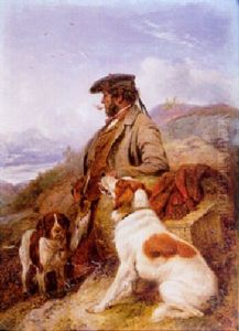 A Ghillie, A Llelwyn Setter And A Liver And White Pointer On A Hill by Richard Ansdell