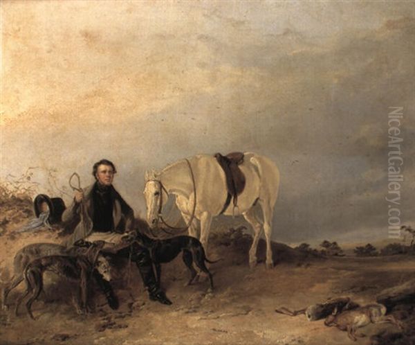 Portrait Of Alexander Graham Seated With Two Greyhounds And His Horse - view 1