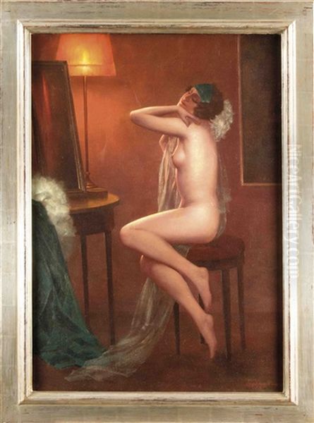 Jugendstil-frauenbildnis, Sich Erotisch Streckende Junge Frau Mit Einem Transparenten Schleier - view 1