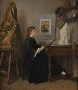 Jeune Femme Peintre Dans Son Atelier by Eugene Accard