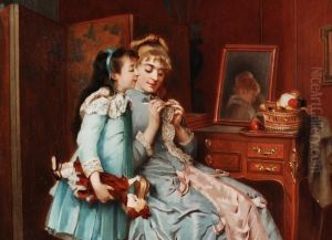 Junges Madchen Sieht Seiner Mutter Beim Hakeln Zu by Eugene Accard