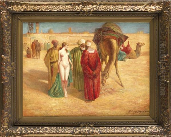 Sklavenmarkt Vor Der Stadt, Darstellung Mehrerer Araber Mit Einer Jungen, Unbekleideten Sklavin - view 1
