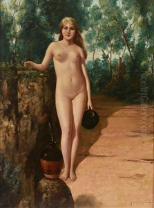 Stehender Weiblicher Akt In Sudlicher Landschaft by Eugene Ansen-Hofmann
