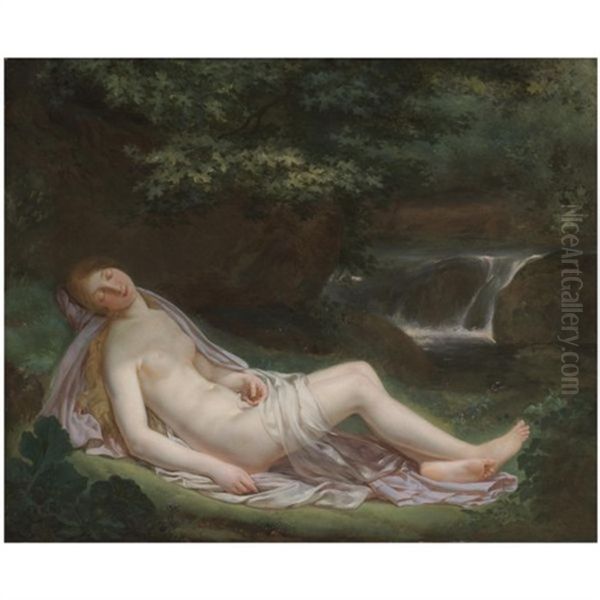 A Landscape With A Nude Female Figure Reclining, A Waterfall Beyond - view 1