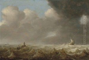 Fishing Boats In Rough Seas by Arnoldus van Anthonissen