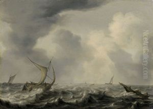 Schiffe Auf Sturmischer See by Arnoldus van Anthonissen