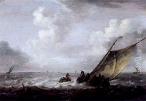 Marine Mit Fischerbooten Auf Bewegter See by Arnoldus van Anthonissen