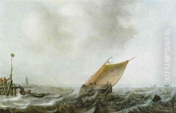 Ein Segelboot Auf Bewegter See Vor Der Kueste - view 1