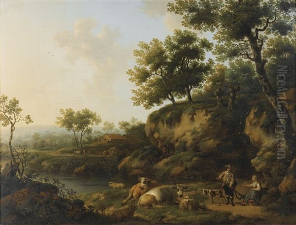 Scene Pastorale Avec Bergere Et Chasseur - view 1