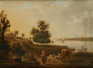 Marcheurs Au Bord Du Cours D'eau by Hendrick Joseph Anthonissen