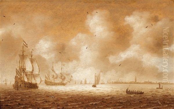 Ships In Coastal Waters, With Amsterdam In The Background, - view 1