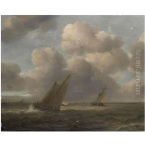 A Seascape With Small Dutch Vessels In A Stiff Breeze by Hendrick Van Anthonissen