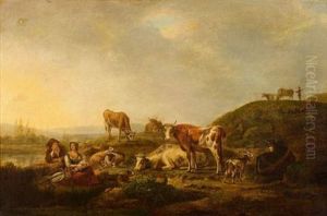 Le Repos Des Bergers Et De Leur Troupeau Dans Un Paysage De Riviere by Hendrick Van Anthonissen