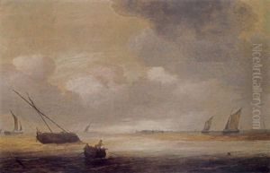 Shipping In A Calm With A Fishing Boat In The Foreground, And A Fortified Harbour In The Background by Hendrick Van Anthonissen