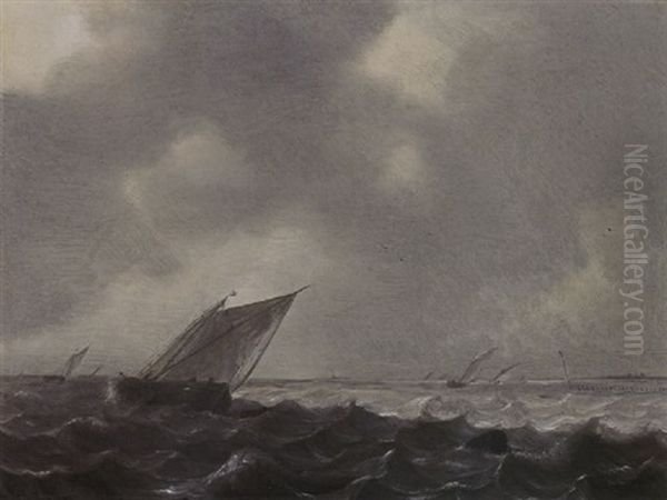 A Boeier And Other Sailing Vessels In A Stiff Breeze On The Zuiderzee - view 1