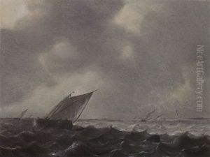 A Boeier And Other Sailing Vessels In A Stiff Breeze On The Zuiderzee by Hendrick Van Anthonissen