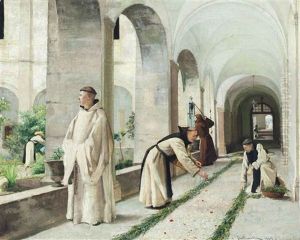 Monks Gardening In Hautecombe Abbey, Savoy by Louis Joseph Anthonissen