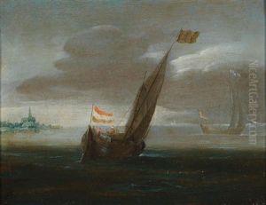 A Fishing Boat On A Choppy Sea Of The Coast by Aert Anthonisz