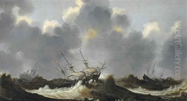 Dutch Three-masters In A Stormy Sea - view 1